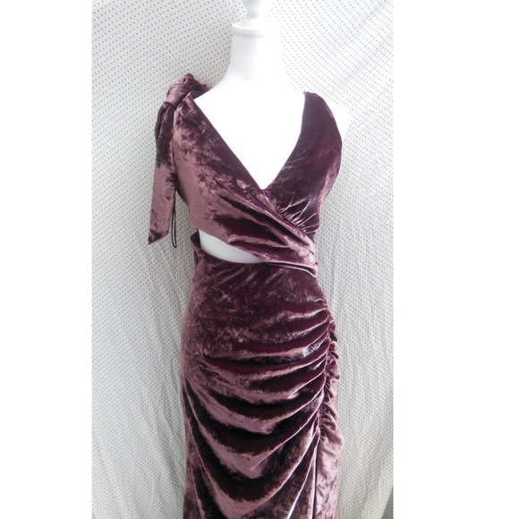 NEW Cinq a Sept PLUM Callalily GENEVIVE Cutout VELVET Ruched BOW Evening GOWN 12 - Picture 4 of 16